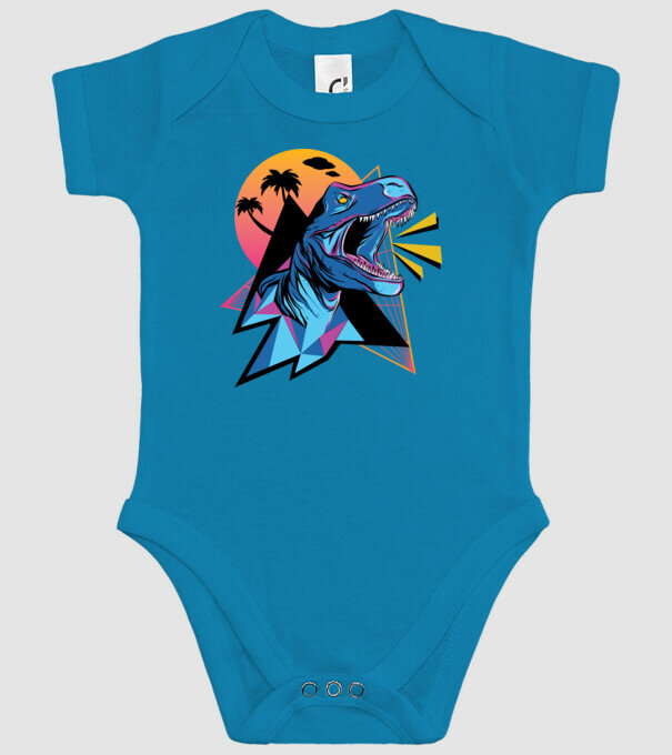 Tricou Neon dinozaur retro model turcoaz pe tricou