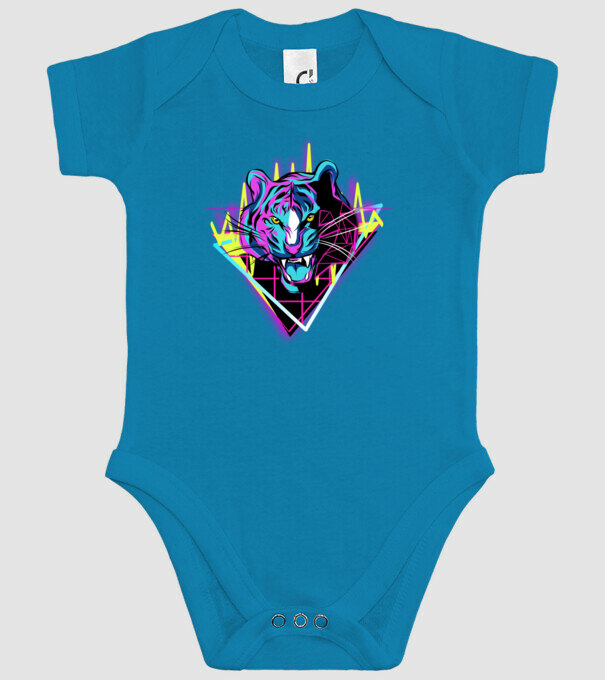 Tigru Neon anii 80 retro model turcoaz pe tricou