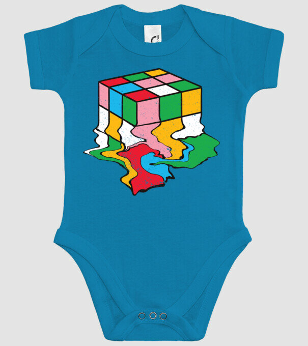 Cub Rubik topindu-se model turcoaz pe tricou