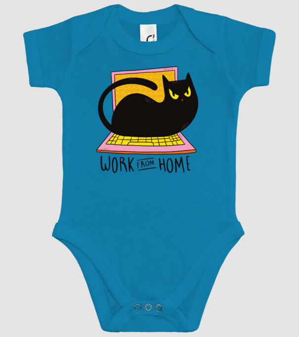 Home offfice cu pisică model turcoaz pe tricou