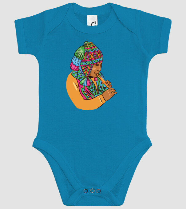 Muzician peruan indigen model turcoaz pe tricou