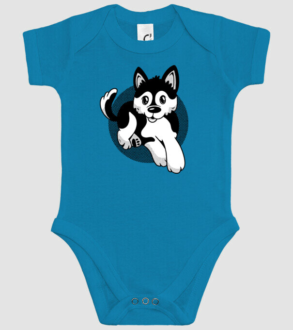 Câine Pomsky model turcoaz pe tricou