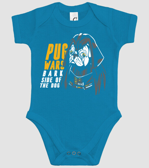 Pug Wars Mops model turcoaz pe tricou