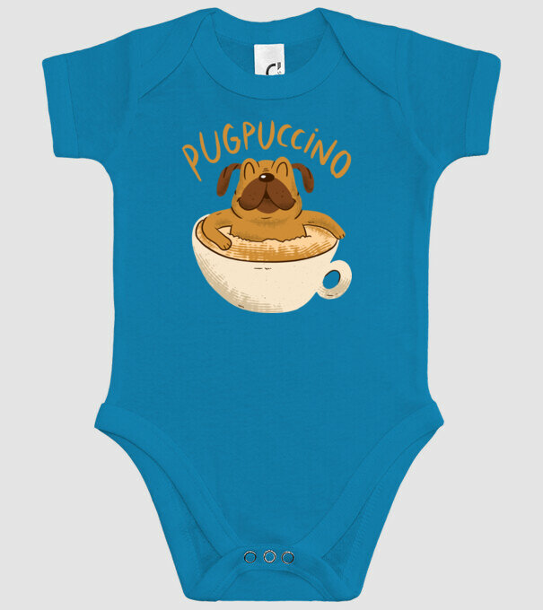 Pugpuccino Capuccino cu Mops model turcoaz pe tricou