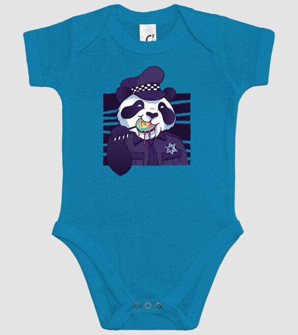 Panda polițist cu acadea model turcoaz pe tricou