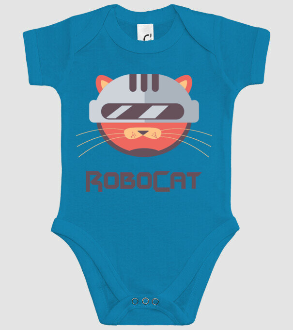 Robocat model turcoaz pe tricou