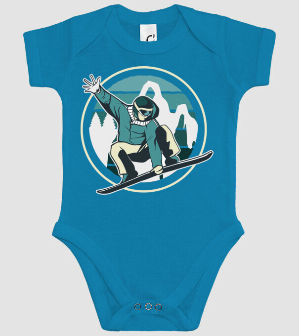 Săritură Snowboard model turcoaz pe tricou