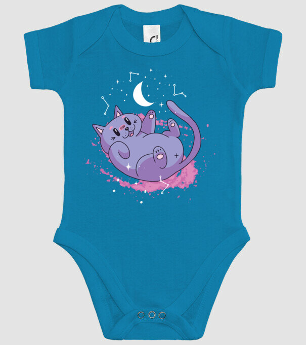 Space Cat - pisică drăguță în spațiu model turcoaz pe tricou
