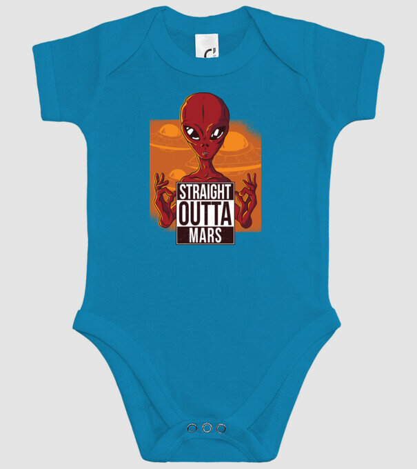 Straight Outta Mars Alien model turcoaz pe tricou