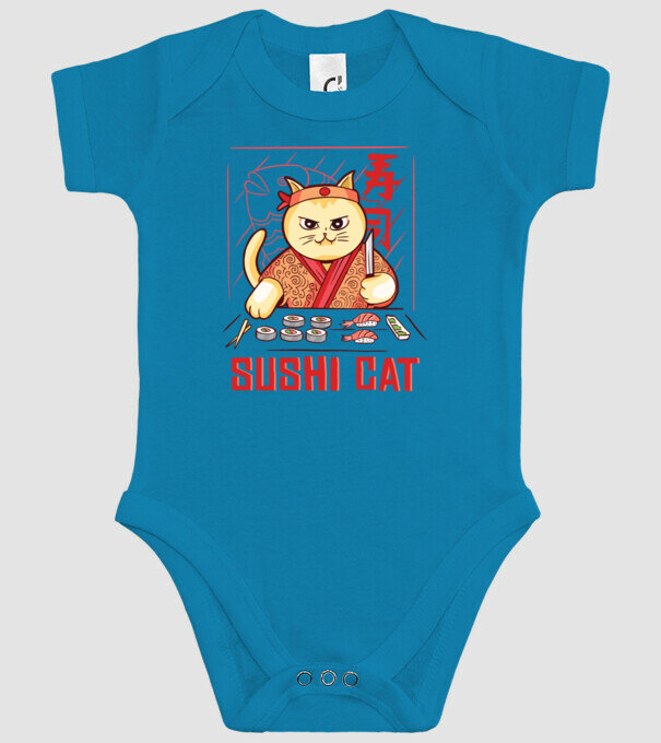 Pisică Sushi model turcoaz pe tricou