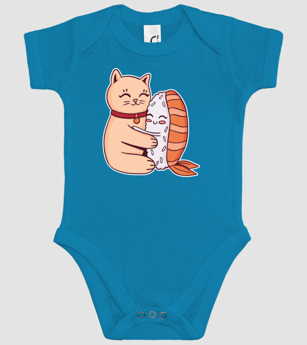 Sushi cu Pisică model turcoaz pe tricou
