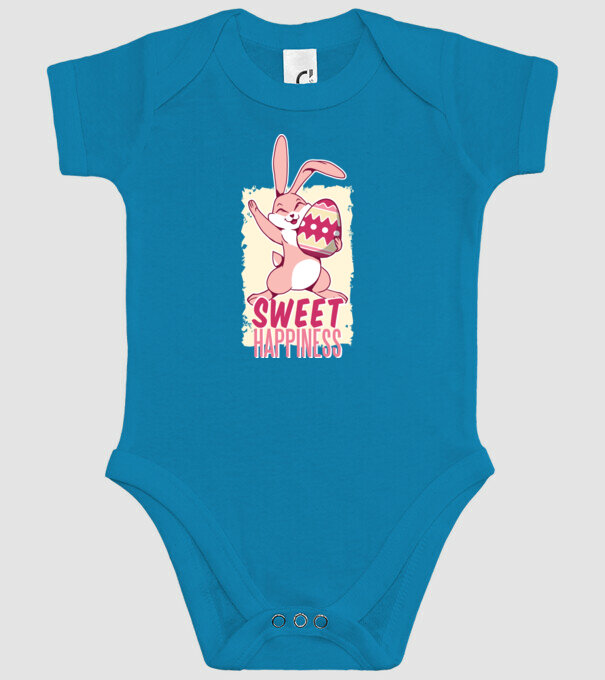 Sweet Happiness pentru Paște tricou cu iepuraș model turcoaz pe tricou