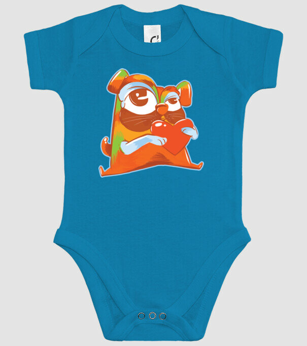 Mops colorat model turcoaz pe tricou