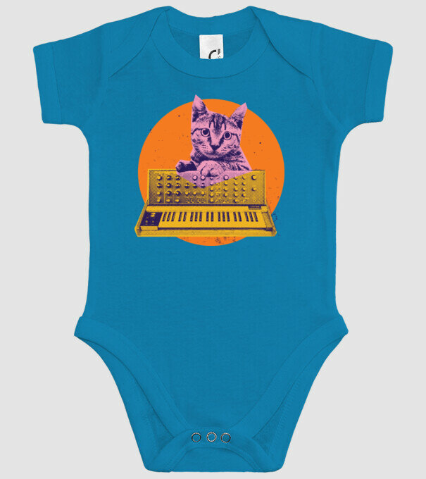 Pisică cu sintetizator model turcoaz pe tricou