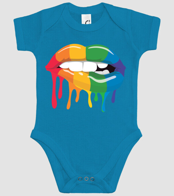 Gură curcubeu model turcoaz pe tricou