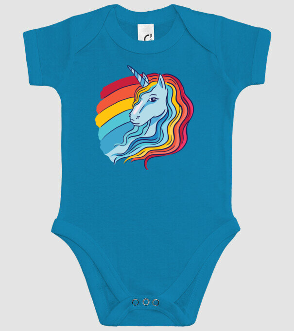Unicorn cu Curcubeu model turcoaz pe tricou
