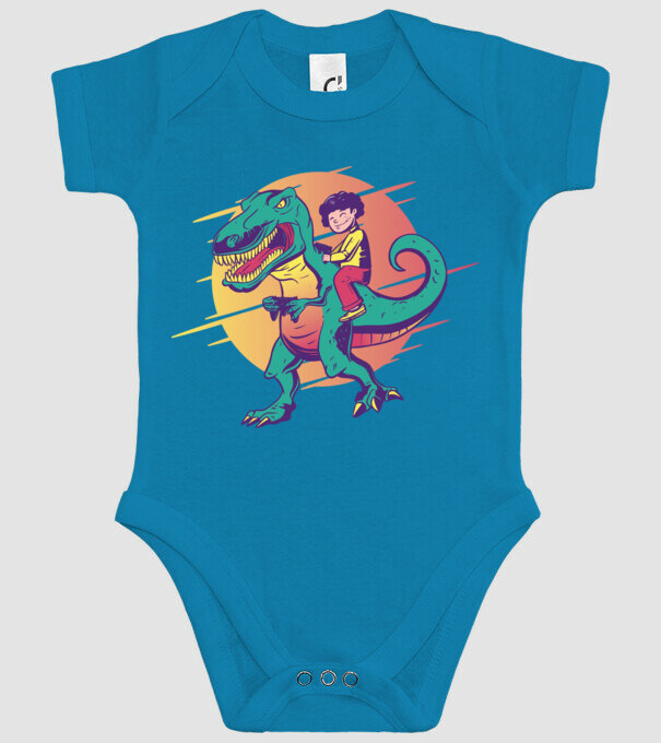 T-rex Gamer dinozaur model turcoaz pe tricou