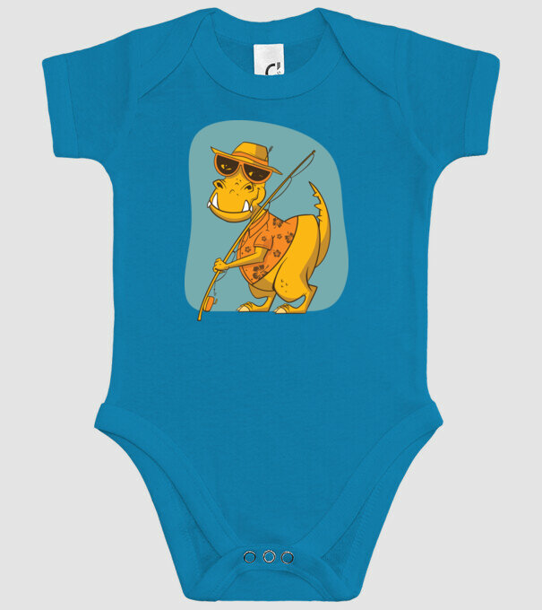 T-rex Pescar model turcoaz pe tricou