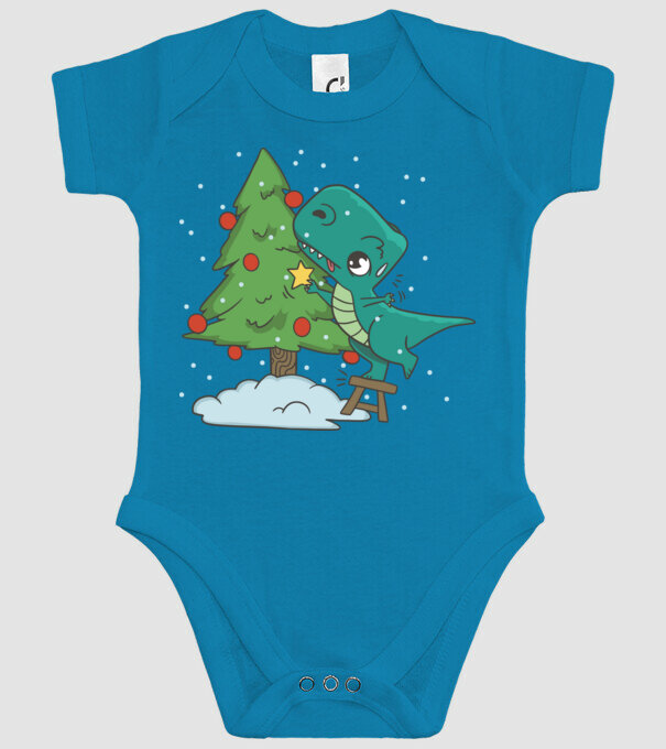 T-rex decorare pom de Crăciun model turcoaz pe tricou