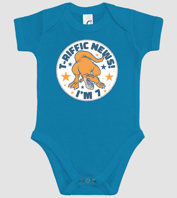 'T-rex Terrific news i''m 7' model turcoaz pe tricou