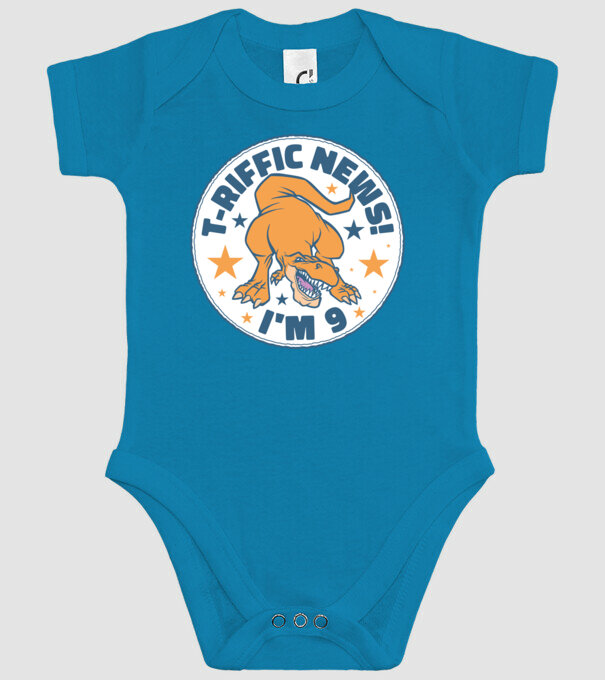 'T-rex Terrific news i''m 9' model turcoaz pe tricou