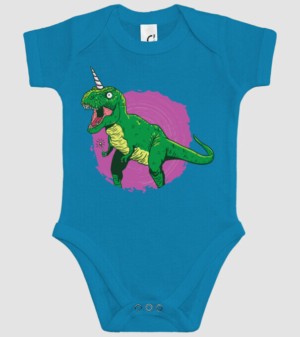 T-rex unicorn model turcoaz pe tricou