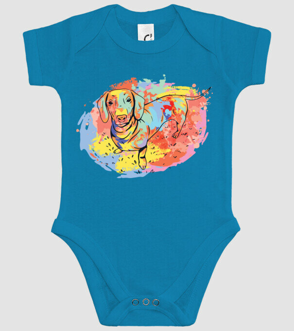 Teckel colorat model turcoaz pe tricou