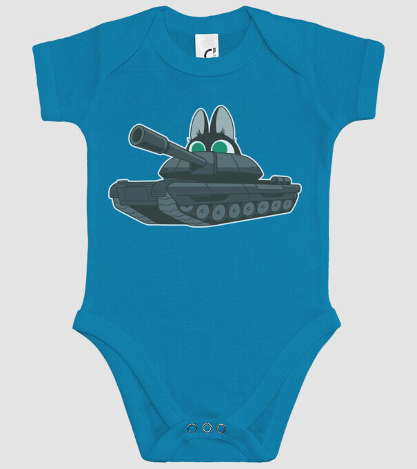 Pisică cu tanc model turcoaz pe tricou