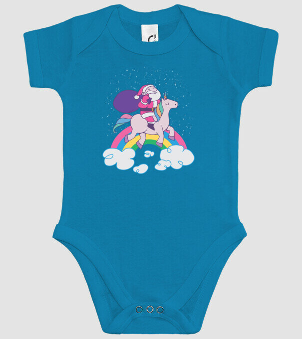 Moș Crăciun Unicorn model turcoaz pe tricou