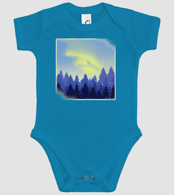 Peisaj de iarnă în pădure model turcoaz pe tricou
