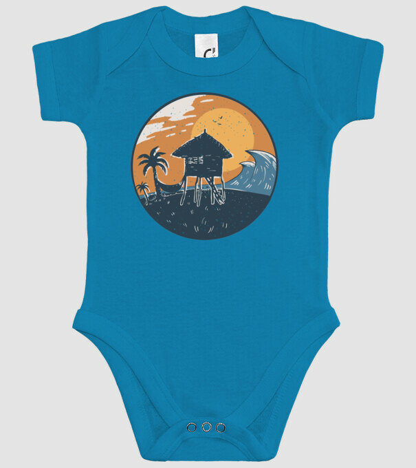 Bungalou pe plajă model turcoaz pe tricou