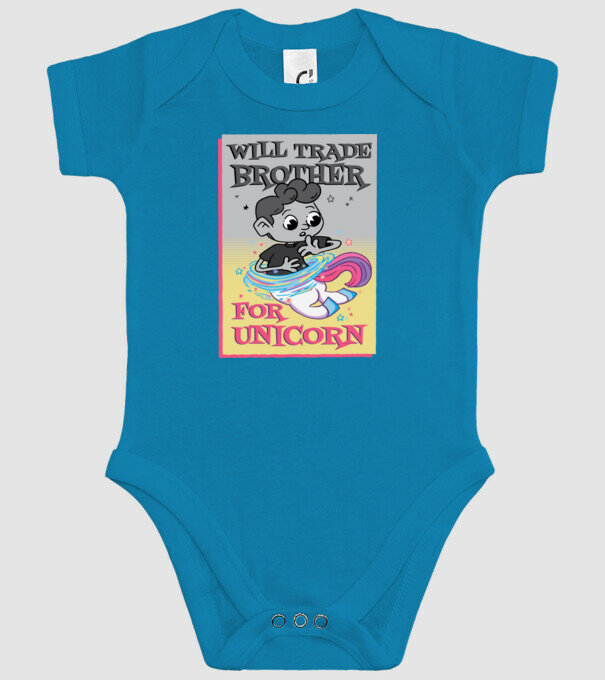 Îl ofer la schimb pe fratele meu pentru un unicorn model turcoaz pe tricou