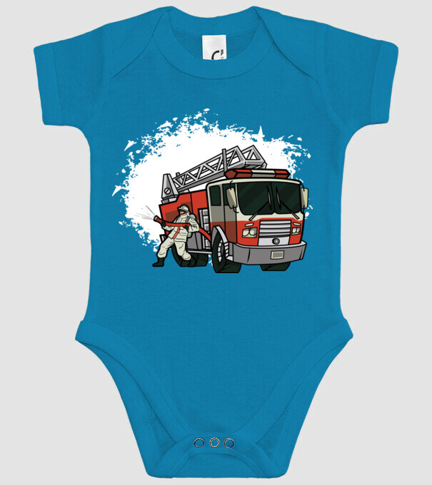 Pompier în acțiune model turcoaz pe tricou