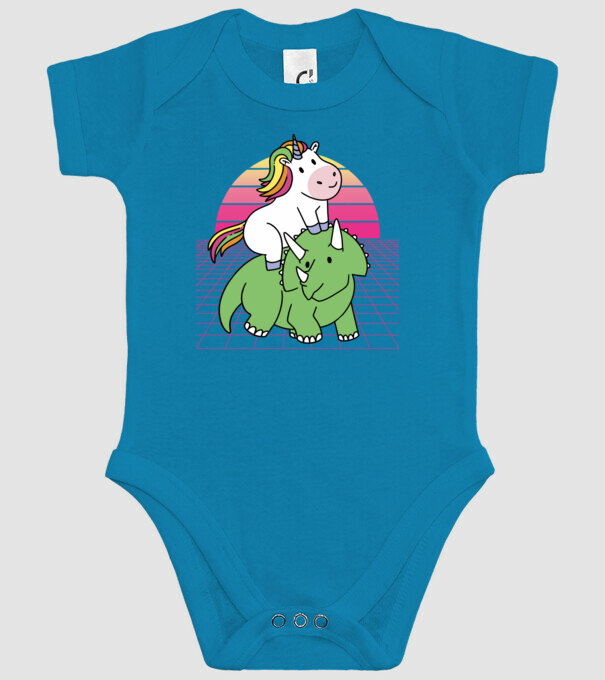 Unicorn pe dinozaur retro model turcoaz pe tricou