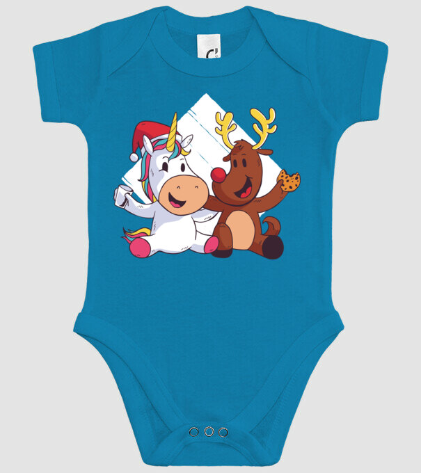 Unicorn și Ren prietenie tricou drăguț de Crăciun model turcoaz pe tricou
