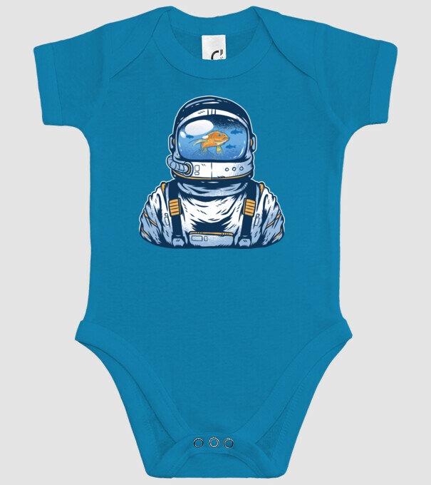 Peștișor auriu Astronaut model turcoaz pe tricou