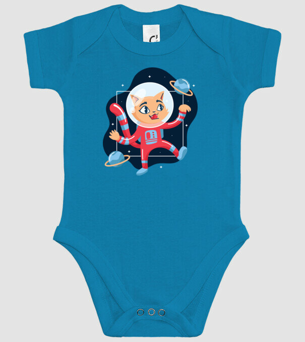 Pisică Astronaut model turcoaz pe tricou