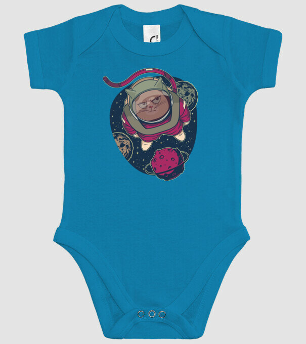Pisică Astronaut model turcoaz pe tricou