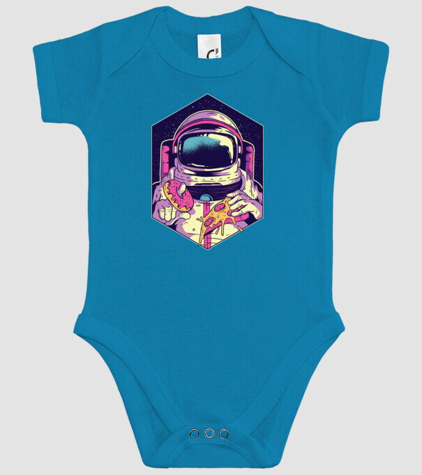 Astronaut Gogoașă și Pizza model turcoaz pe tricou