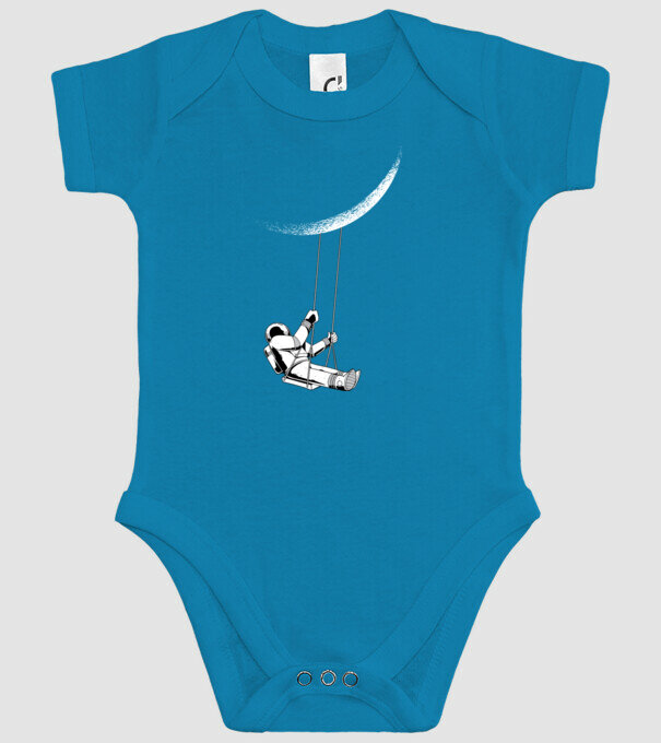 Astronaut care se dă în leagăn pe lună model turcoaz pe tricou