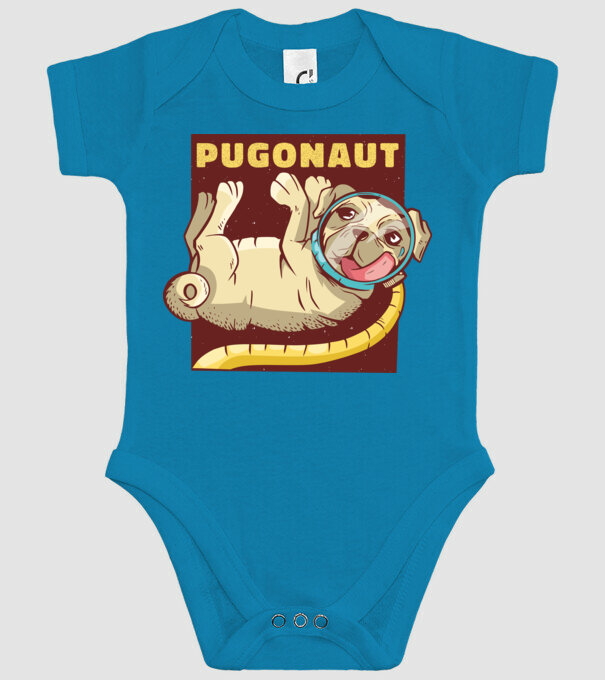 Mops Astronaut model turcoaz pe tricou
