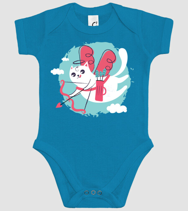 Pisică Valentin model turcoaz pe tricou