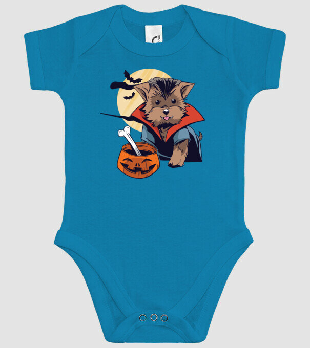 Vampir Yorkie Halloween model turcoaz pe tricou