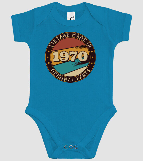 Vintage Made in 1970 Original Parts Retro Birthday model turcoaz pe tricou