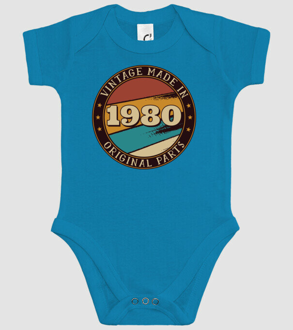 Vintage Made in 1980 Original Parts Retro Birthday model turcoaz pe tricou
