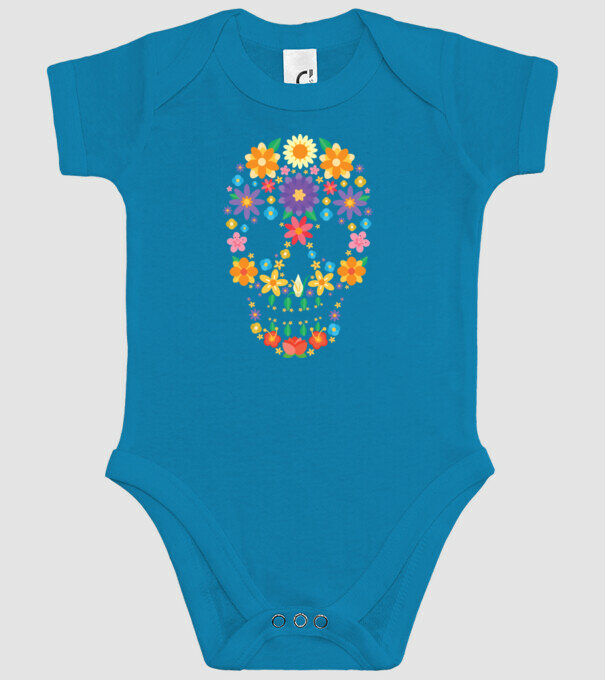 Craniu cu Flori model turcoaz pe tricou