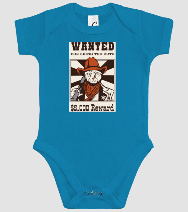 Wanted for being too cute Cowboy cu pisică model turcoaz pe tricou