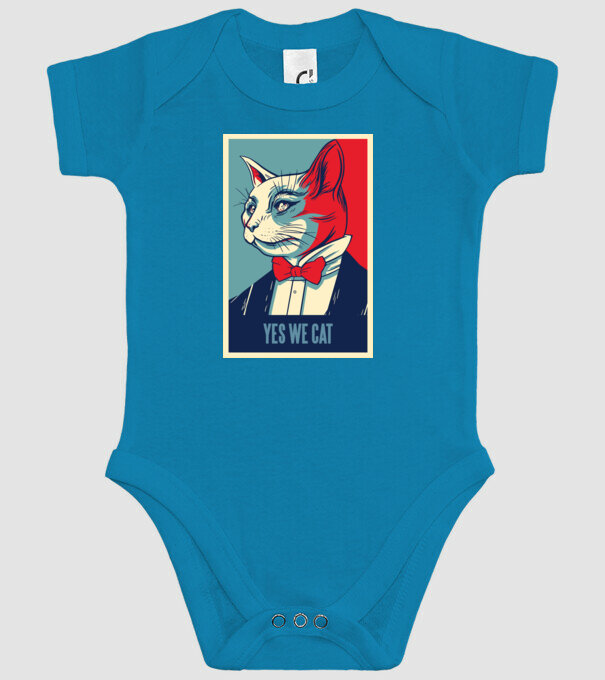 Yes We Cat poster cu pisică model turcoaz pe tricou