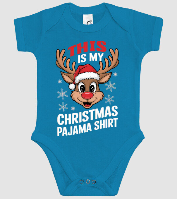 Christmas Pajama Reindeer Negru model turcoaz pe tricou