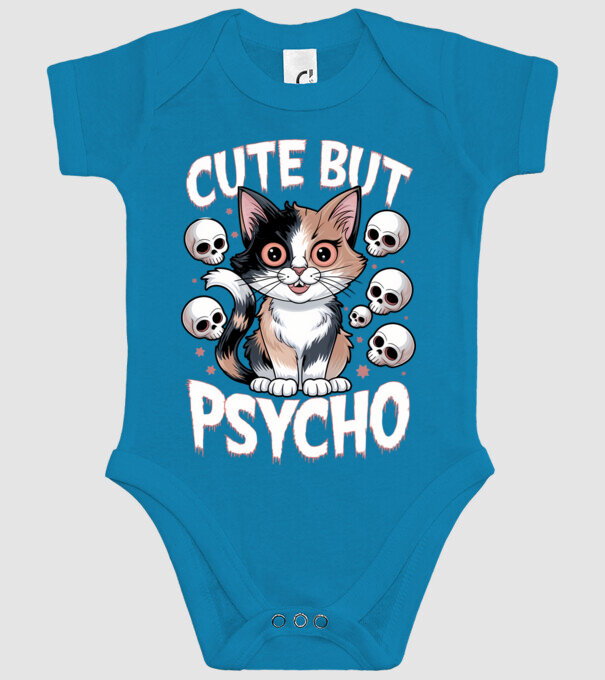 Cute, but Psycho pisică Negru model turcoaz pe tricou